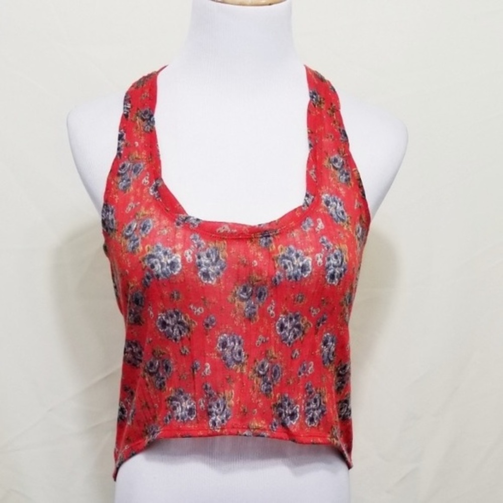 Free People red blue floral crop top tank xs